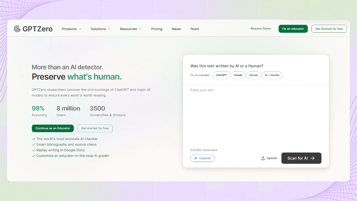 gptzero homepage