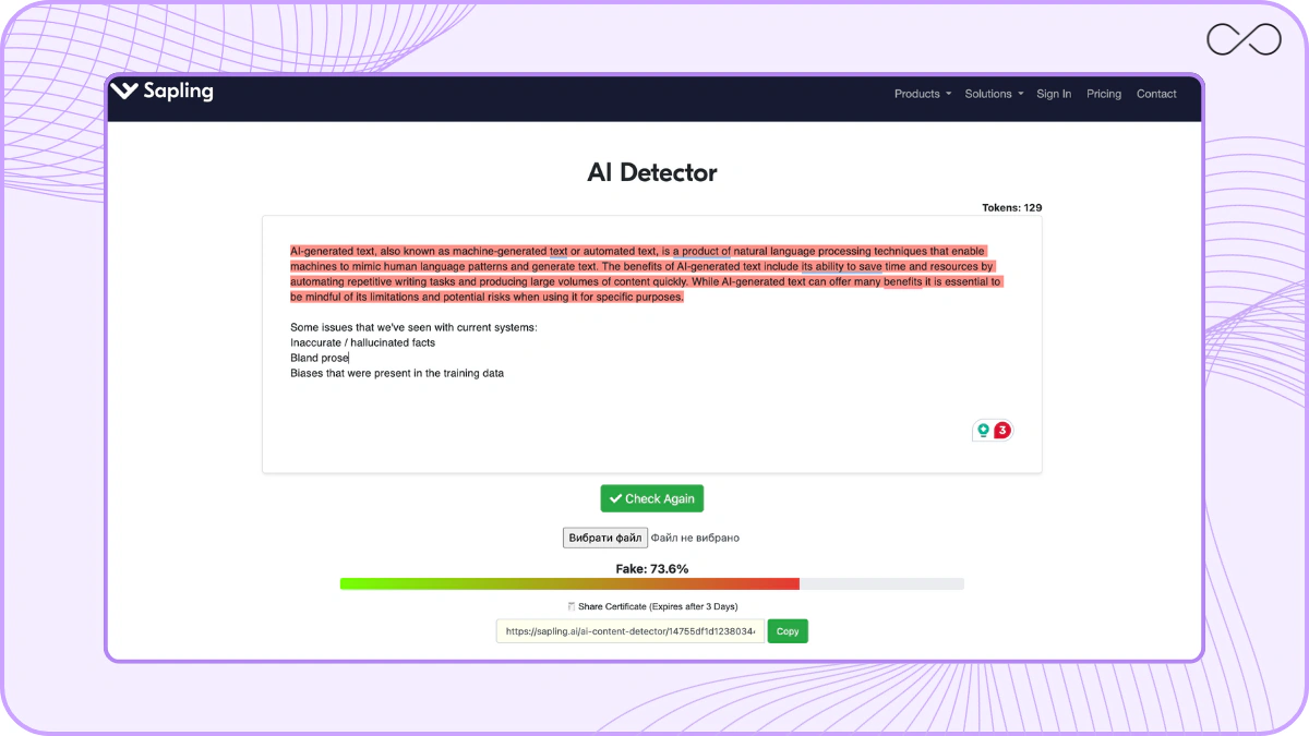 Sapling - Alternative to GPTZero AI Detector